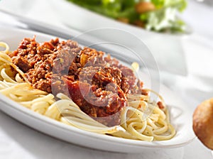 Spaghetti pasta with tomato beef sauce