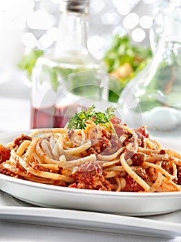 Spaghetti pasta with tomato beef sauce