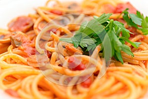 Spaghetti pasta vongole photo