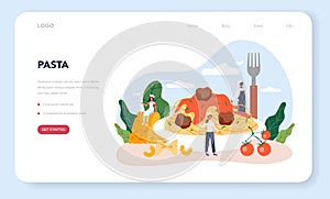 Spaghetti or pasta web banner or landing page. Italian food on the plate.