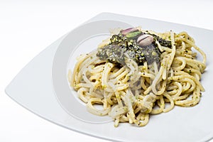 Spaghetti with pesto of pistachios