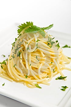 Spaghetti on a plate on white background