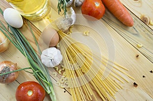 Spaghetti Recipes vegetable ingredient on table