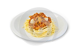 The spaghetti sauce, tomato on white background.