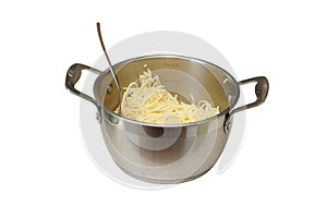 Spaghetti in a saucepan.