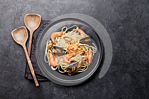 Spaghetti seafood pasta with clams and prawns