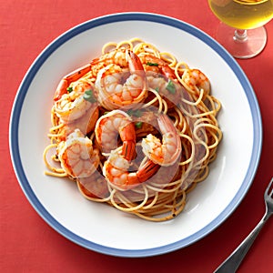 spaghetti with shrimp Generative AI illustrations