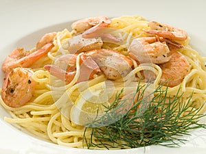 Spaghetti with shrimps