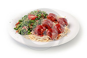 Spaghetti and tabule salad photo