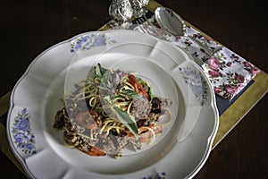 Spaghetti with Thai Sausage