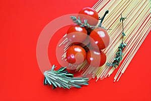 Spaghetti, thyme, tomatoes and rosemary