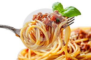 Spaghetti with Tomato Sauce on a Fork, Isolated on a Transparent Background, Fresh Organic Delicious Food and Culinary Object