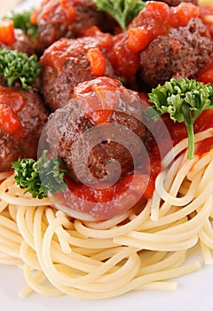 Spaghetti, tomato sauce and meat balls