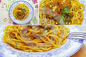 Spaghetti with tomato sauce and meatballs