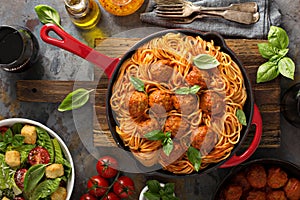 Spaghetti with tomato sauce and meatballs