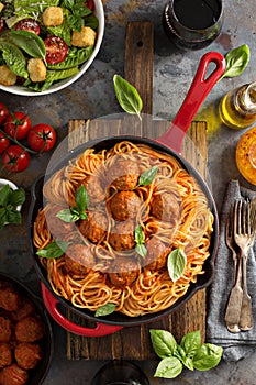 Spaghetti with tomato sauce and meatballs