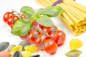 Spaghetti and tomatoes with basil