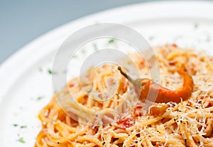 Spaghetti with tomatoes and chili pepper