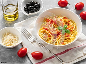 Spaghetti with tomatoes. Italian lunch