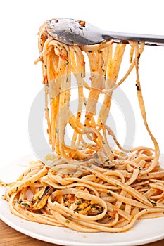 Spaghetti Vongole with Tongs photo