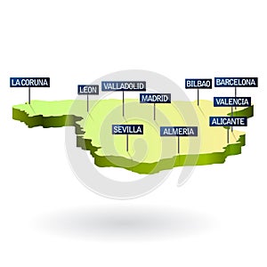 Spain 3d map with cities