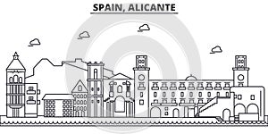 Spain, Alicante architecture line skyline illustration. Linear vector cityscape with famous landmarks, city sights