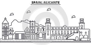 Spain, Alicante architecture line skyline illustration. Linear vector cityscape with famous landmarks, city sights photo