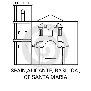 Spain,Alicante, Basilica , Of Santa Maria travel landmark vector illustration