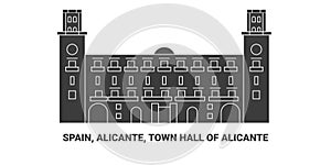 Spain, Alicante, Town Hall Of Alicante, travel landmark vector illustration