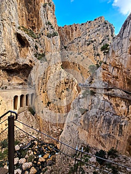 Spain, Andalusia Royal Trail Also Known as El Caminito Del Rey - Mountain Path Along Steep Cliffs in Gorge Chorro