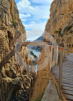 Spain, Andalusia Royal Trail Also Known as El Caminito Del Rey - Mountain Path Along Steep Cliffs in Gorge Chorro