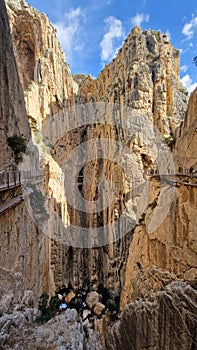 Spain, Andalusia Royal Trail Also Known as El Caminito Del Rey - Mountain Path Along Steep Cliffs in Gorge Chorro