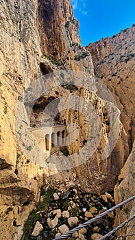 Spain, Andalusia Royal Trail Also Known as El Caminito Del Rey - Mountain Path Along Steep Cliffs in Gorge Chorro