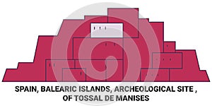 Spain, Balearic Islands, Archeological Site , Of Tossal De Manises travel landmark vector illustration