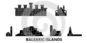 Spain, Balearis Islands flat travel skyline set. Spain, Balearis Islands black city vector illustration, symbol, travel