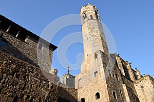Spain, Barcelona, chapel Santa Agata, roman walls.