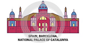 Spain, Barcelona, National Palace Of Catalonia travel landmark vector illustration