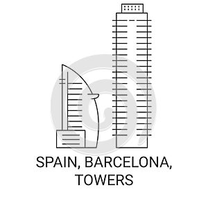 Spain, Barcelona, Tower travel landmark vector illustration