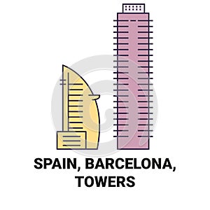 Spain, Barcelona, Tower travel landmark vector illustration