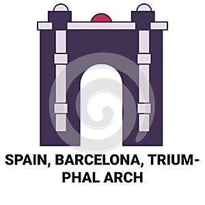 Spain, Barcelona, Triumphal Arch travel landmark vector illustration