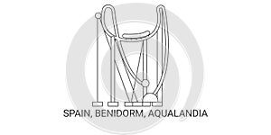 Spain, Benidorm, Aqualandia, travel landmark vector illustration