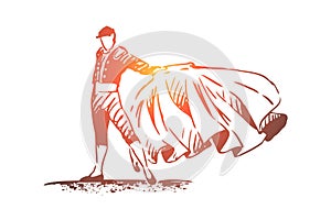 Spain, bullfight, matador, travel, country concept. Hand drawn isolated vector.