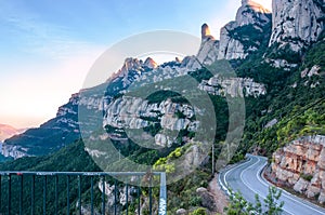 Spain. Catalonia. Road in Santa Maria de Montserrat Abbey. Mount