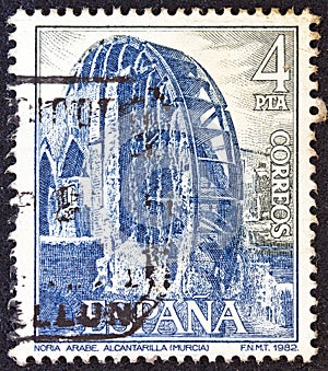 SPAIN - CIRCA 1982: A stamp printed in Spain shows an Arab treadmill from Alcantarilla, Murcia, circa 1982.