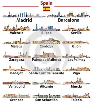 Spain cities skylines vector illustrations set