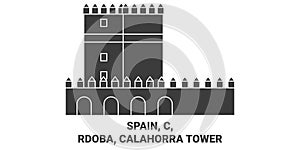 Spain, Cordoba, Calahorra Tower travel landmark vector illustration