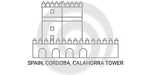 Spain, Cordoba, Calahorra Tower travel landmark vector illustration