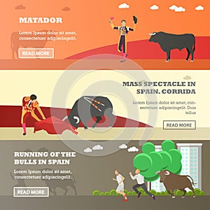 Spain Corrida and Running of the Bulls concept vector illustration. Bull, matador