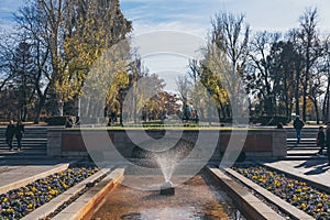 SPAIN - DECEMBER 13: Little fountain in one of the entrances of Retiro Park, DECEMBER 13, 2017 in Madrid, Spain