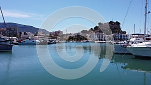 Spain, Denia, Marina, Castle, Drone view